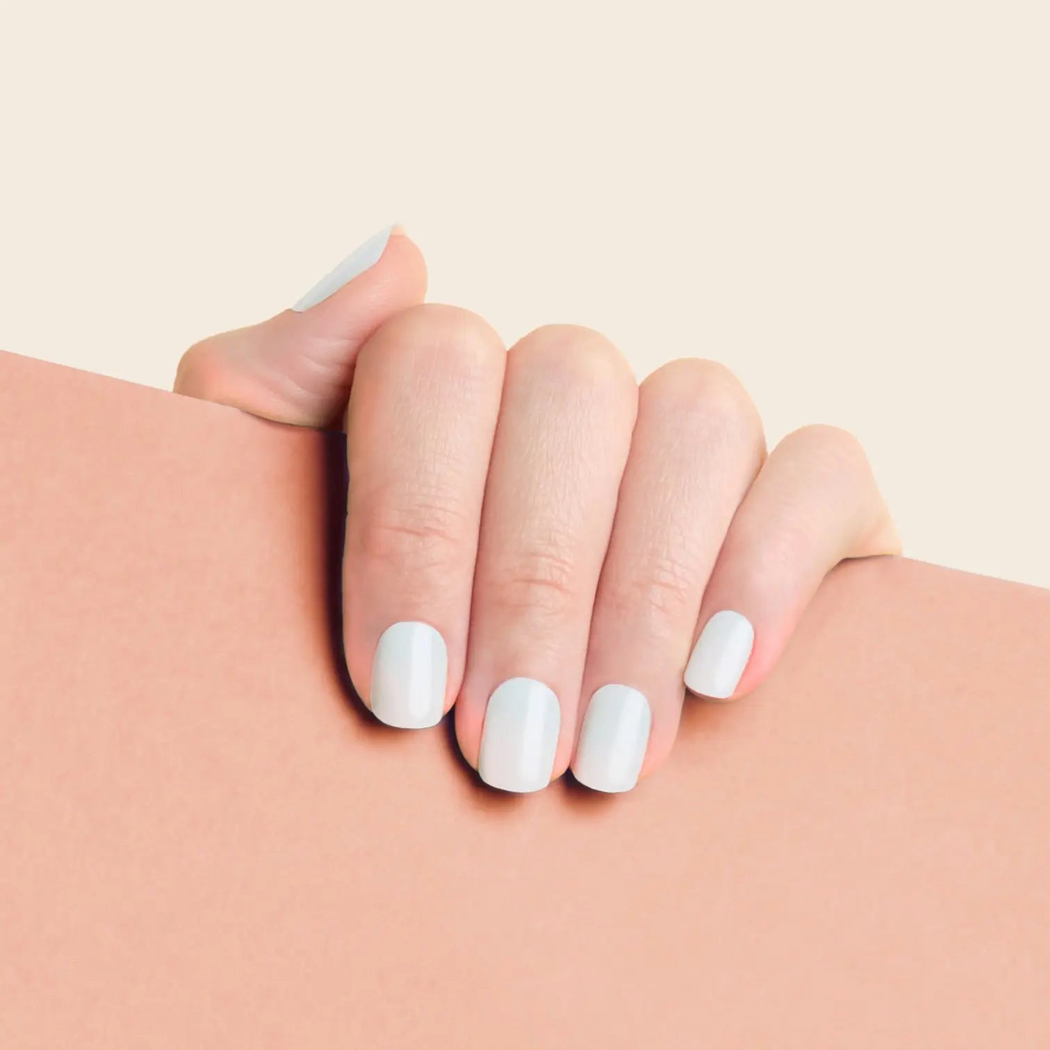 mesme Alina White 14-Day UV Gel Nail Wraps On Hand