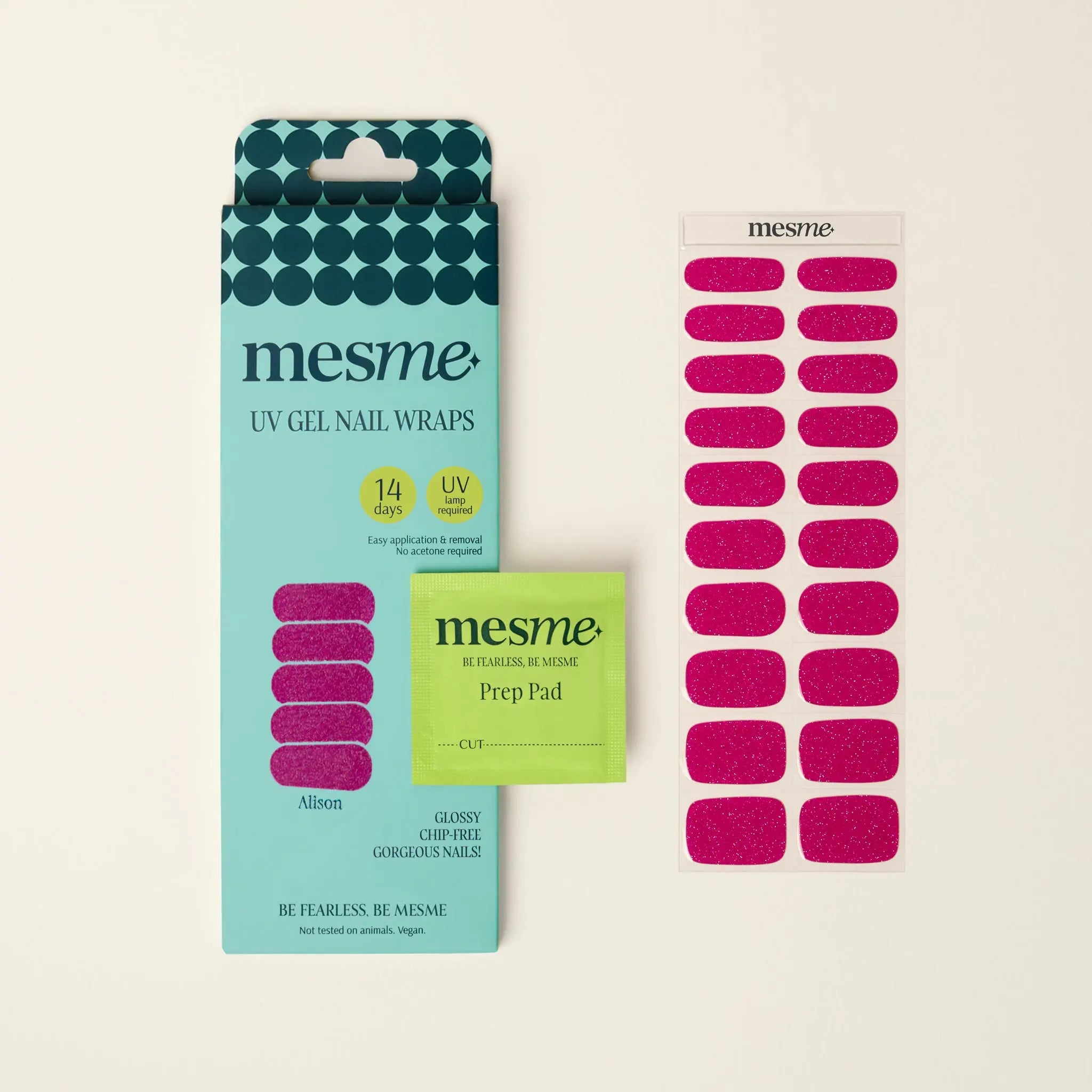 mesme Alison Fuchsia Pink 14-Day UV Gel Nail Wraps — Packaging