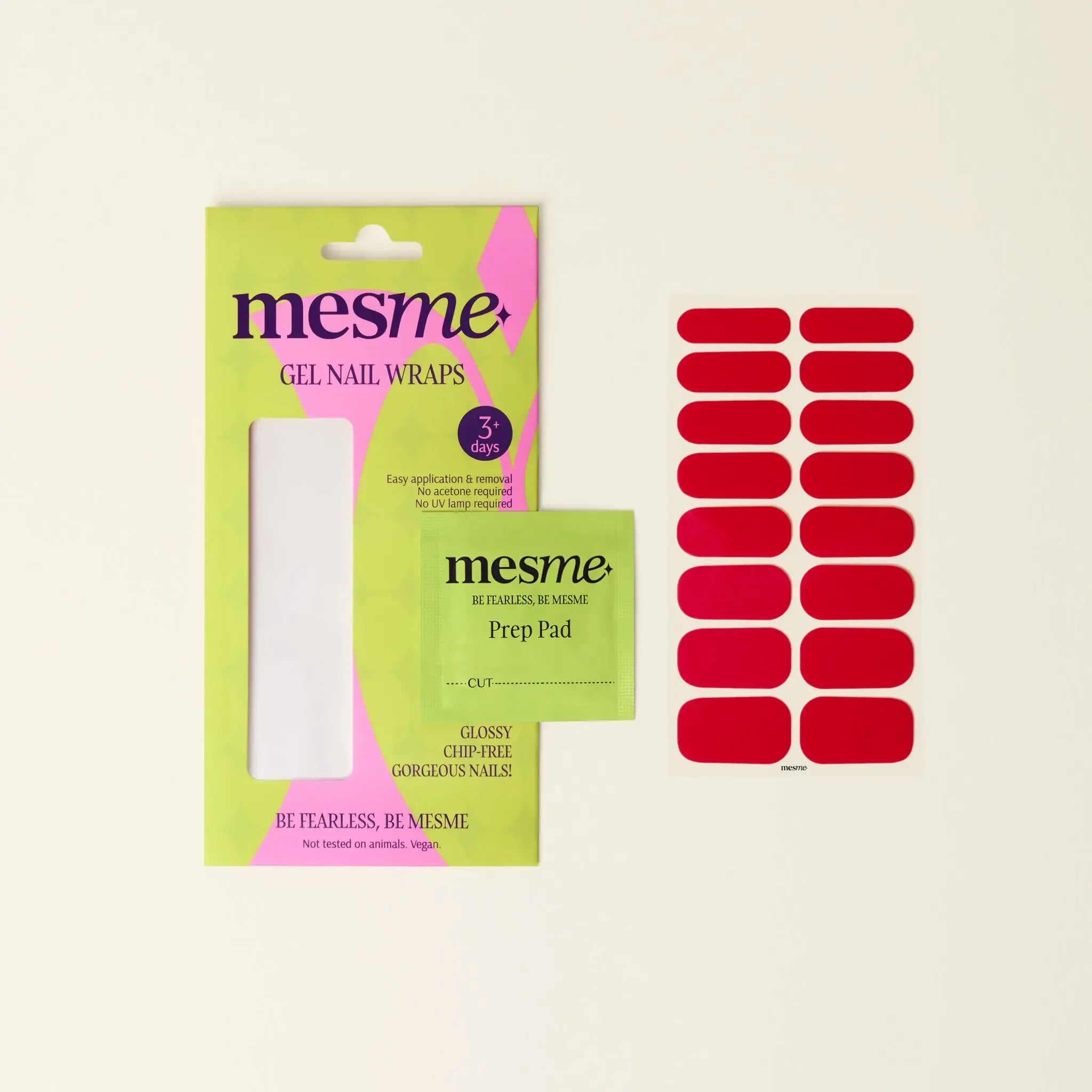 mesme Angela Classic Red 3+ Day UV-Free Gel Nail Wraps — Packaging