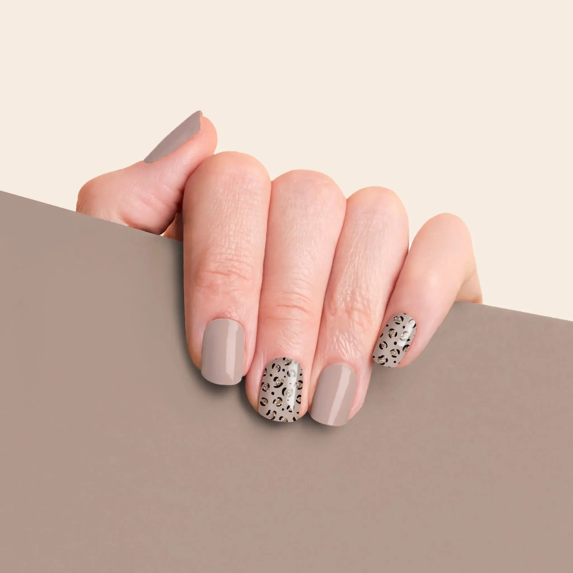 mesme Anita Taupe Brown 14-Day UV Gel Nail Wraps On Hand