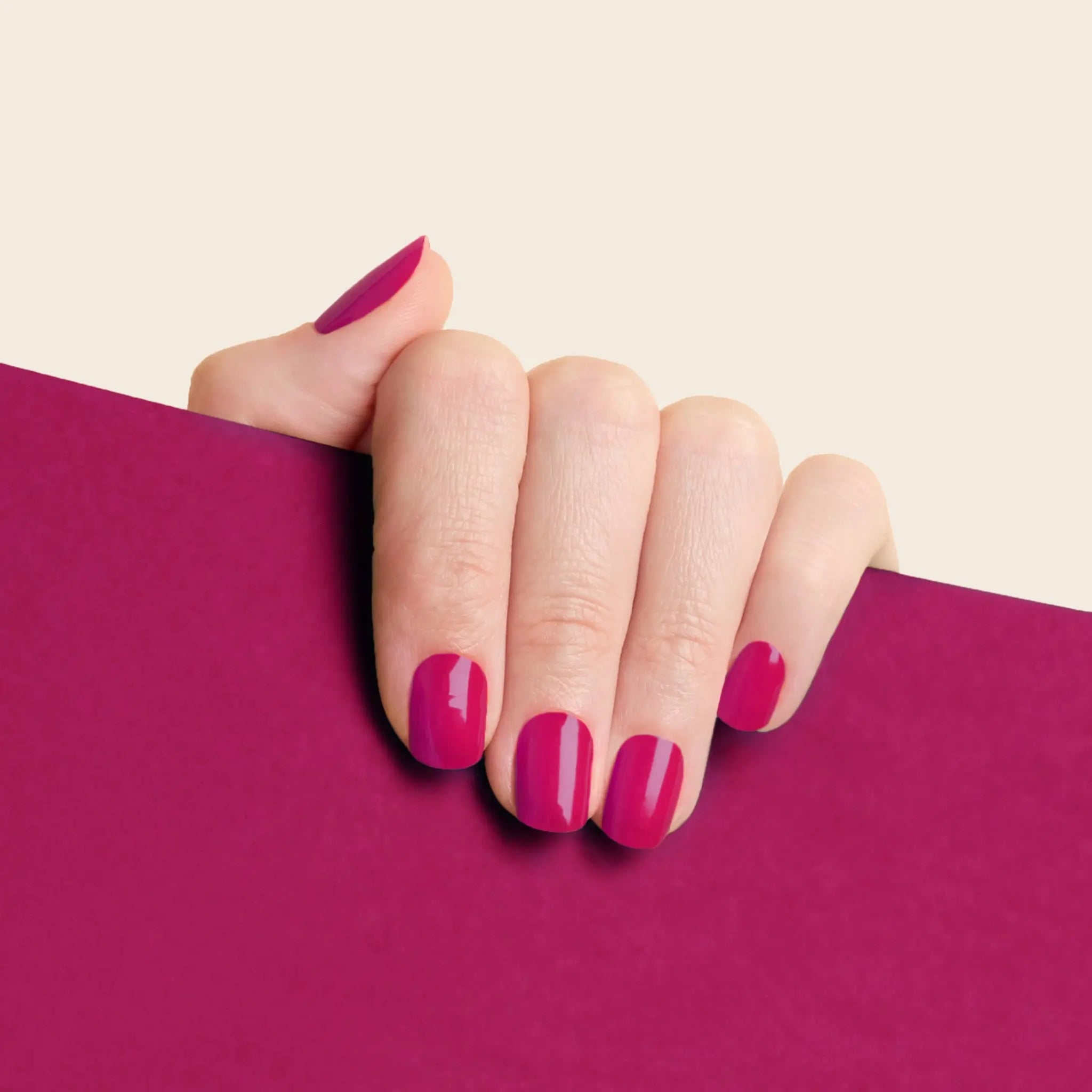 mesme Anne Magenta Berry Gloss 10-Day UV-Free Nail Wraps On Hand