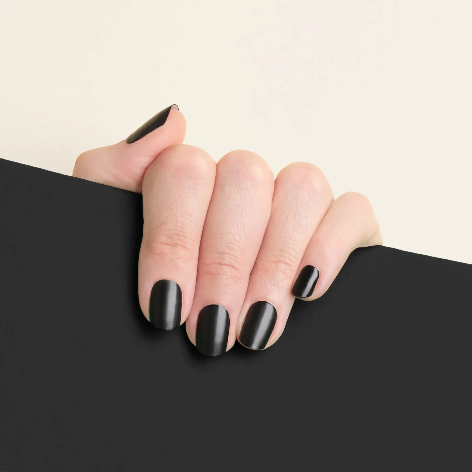 mesme Bianca Black 14-Day UV Gel Nail Wraps On Hand