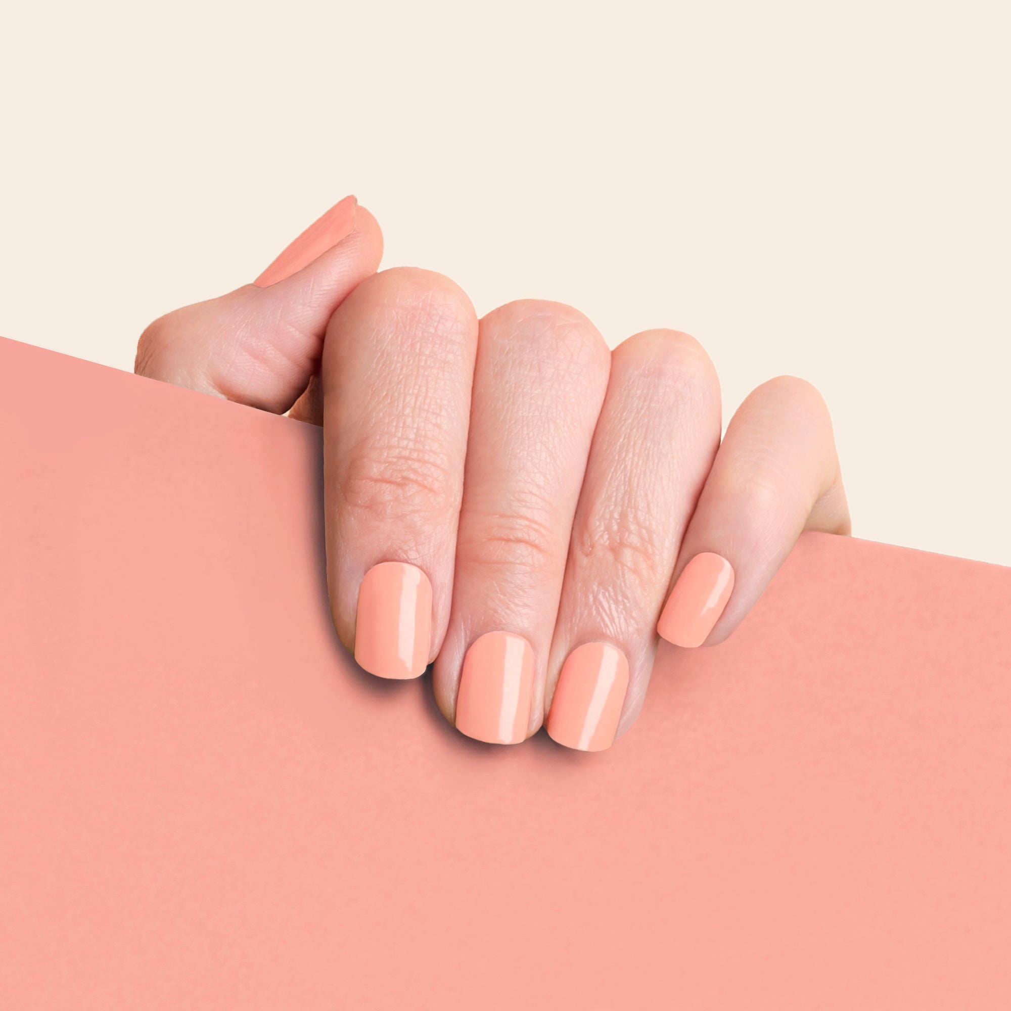 mesme Claudia Peach Nude 10-Day UV-Free Nail Wraps On Hand