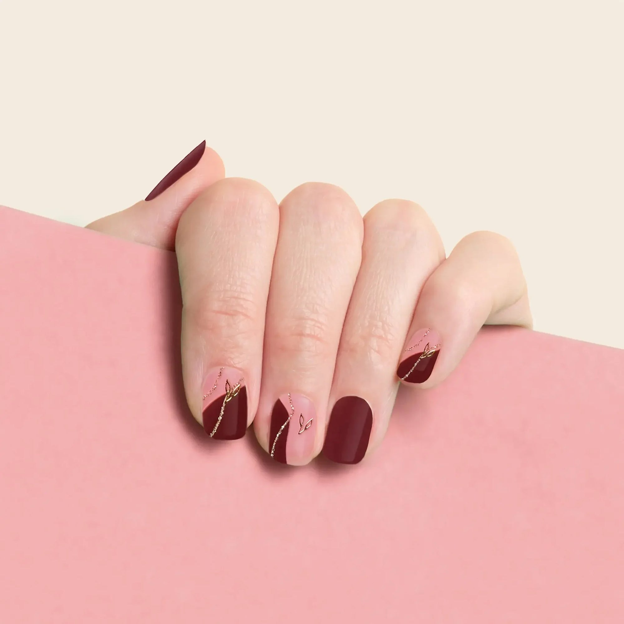 mesme Connie Wine 3+ Day UV-Free Gel Nail Wraps On Hand