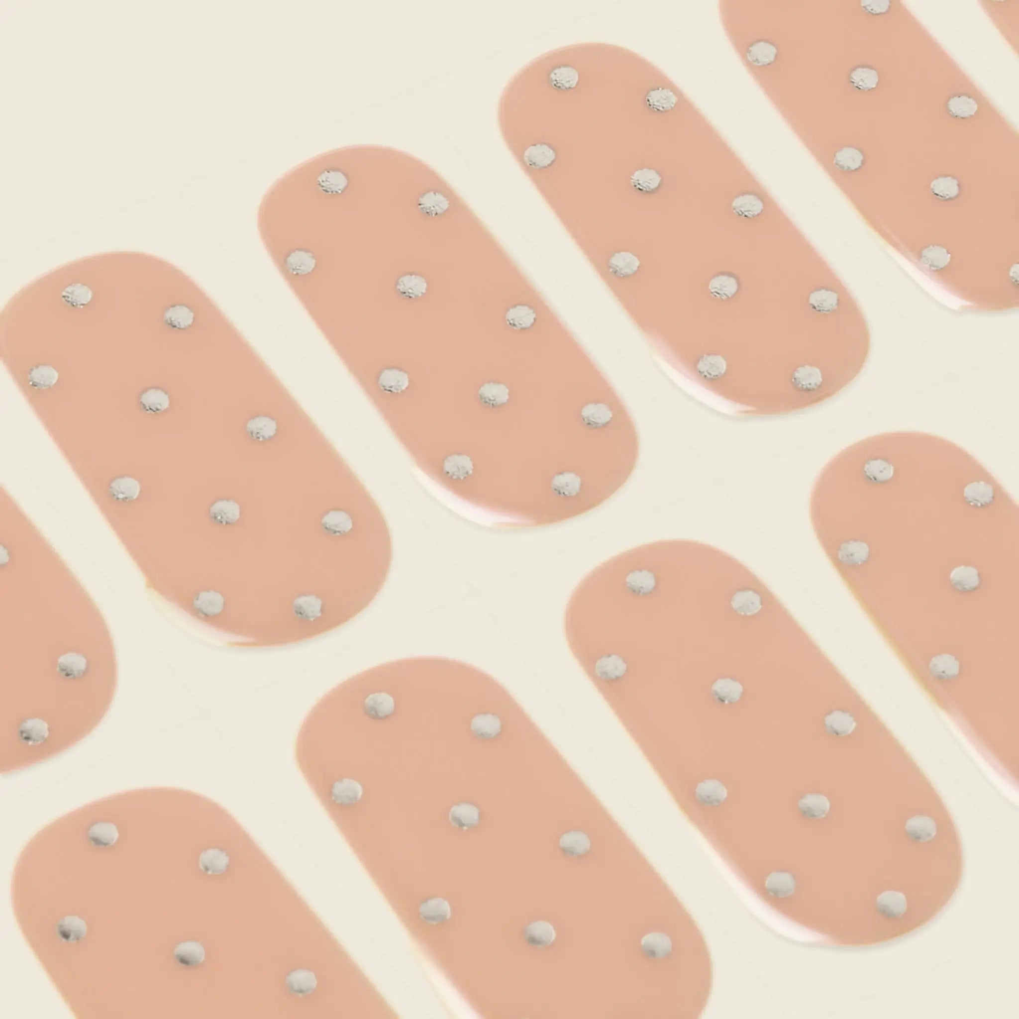 mesme Dalia Nude Nails with Silver Dots 14-Day UV Gel Nail Wraps — Strip Sheet Close-Up