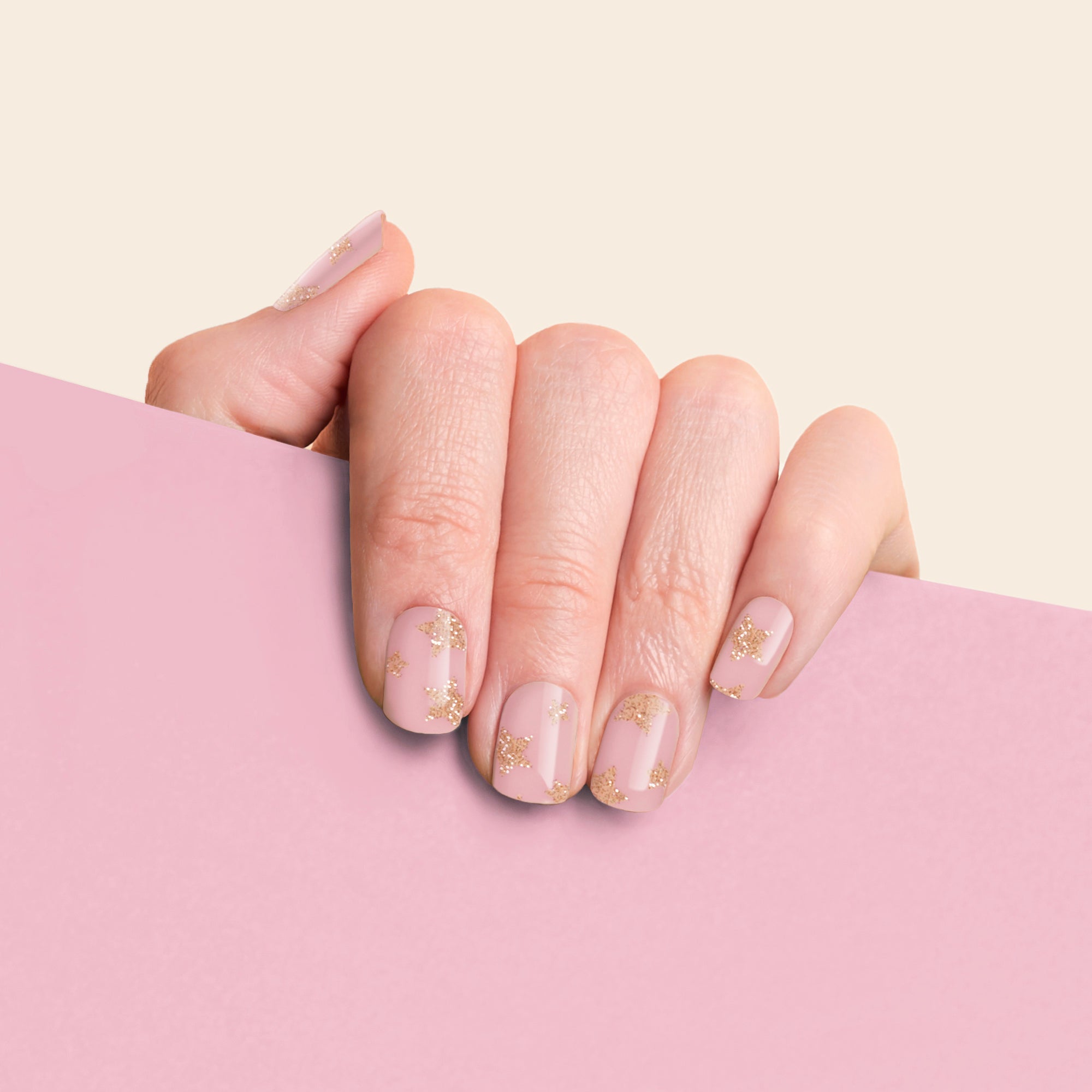 mesme Darina Nude Pink 10-Day UV-Free Nail Wraps On Hand
