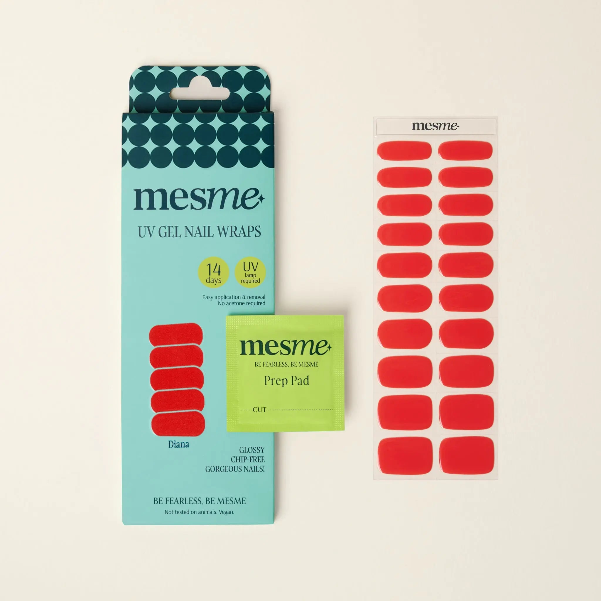 mesme Diana Red 14-Day UV Gel Nail Wraps — Packaging