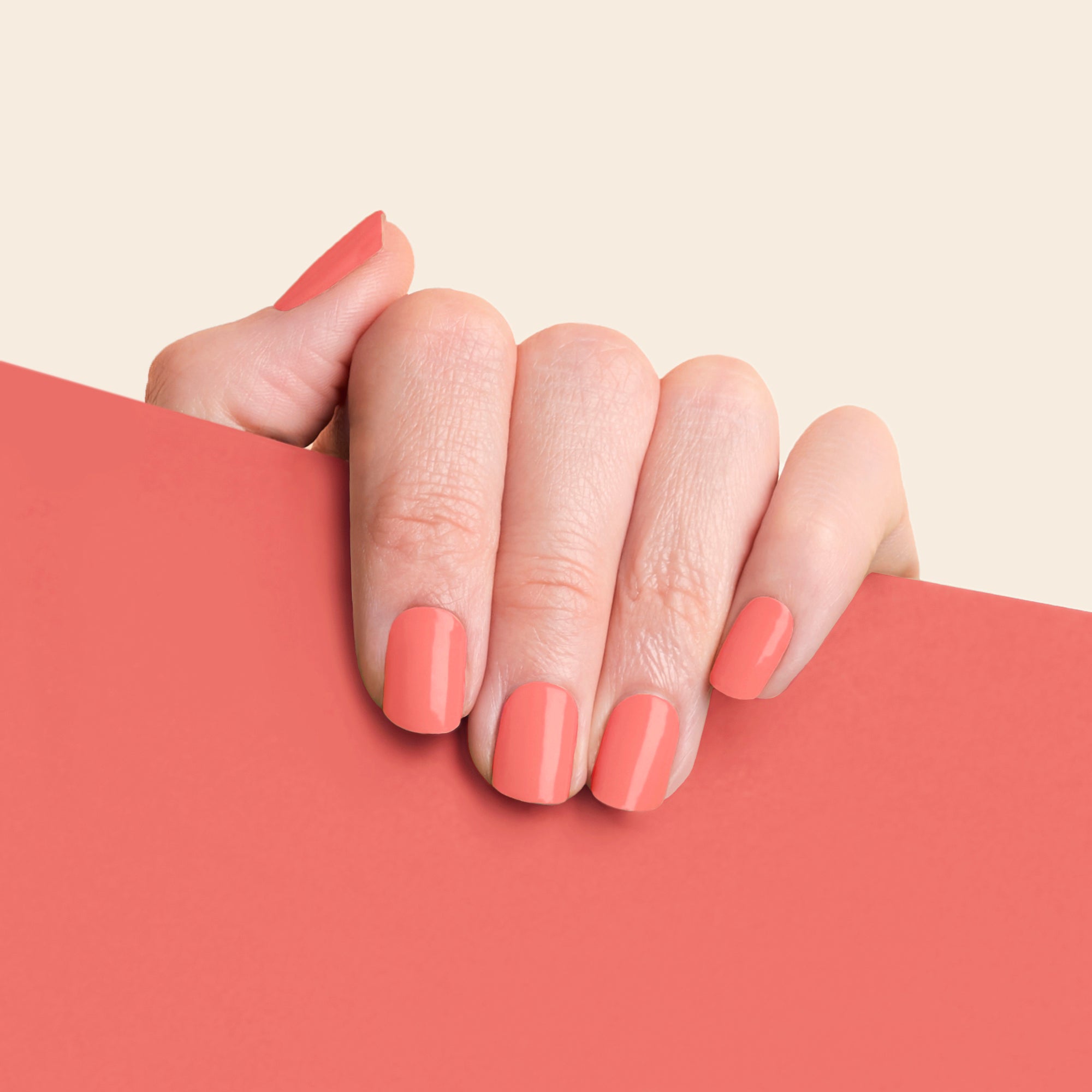 mesme Frankie Coral 10-Day UV-Free Nail Wraps On Hand