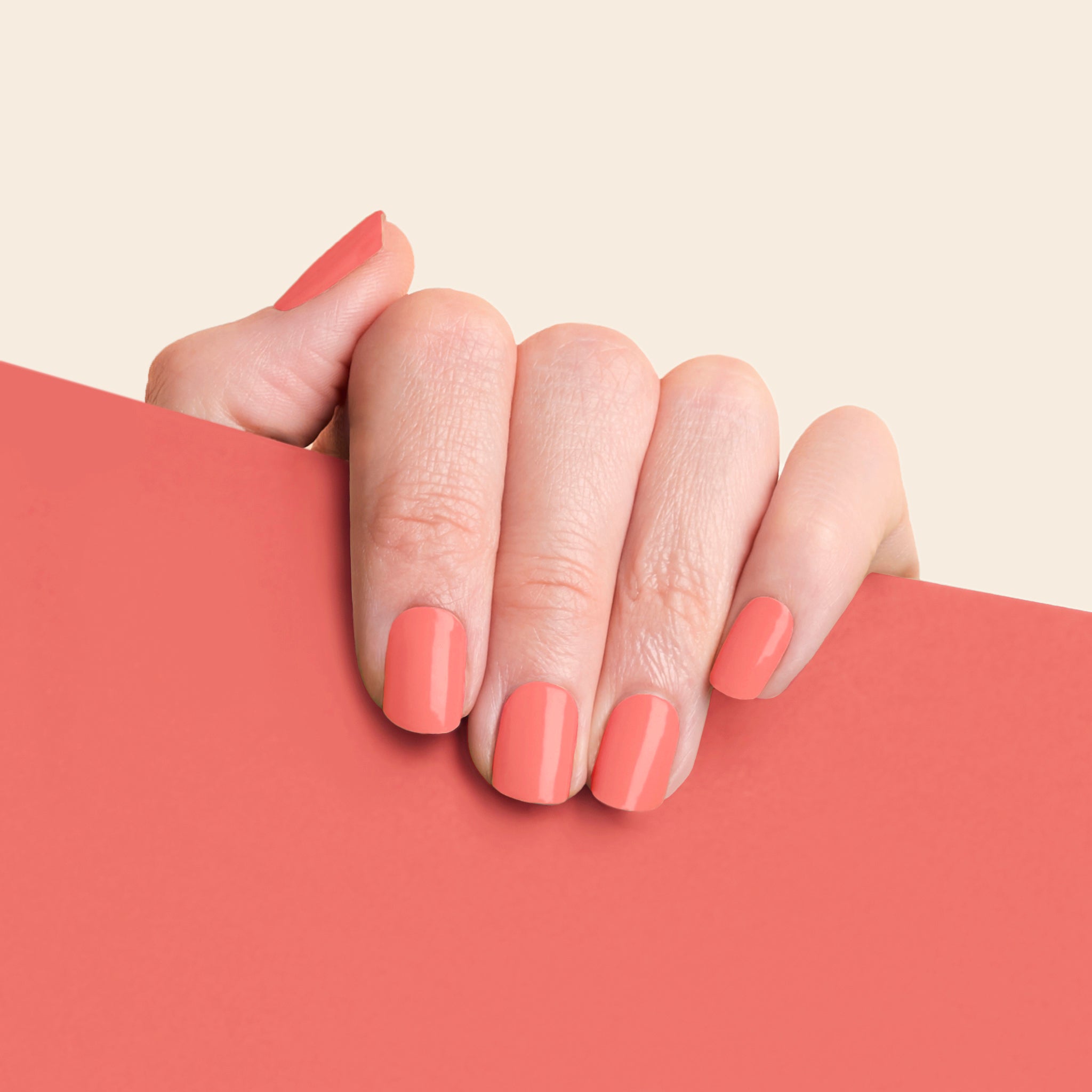 mesme Frankie Coral 10-Day UV-Free Nail Wraps On Hand