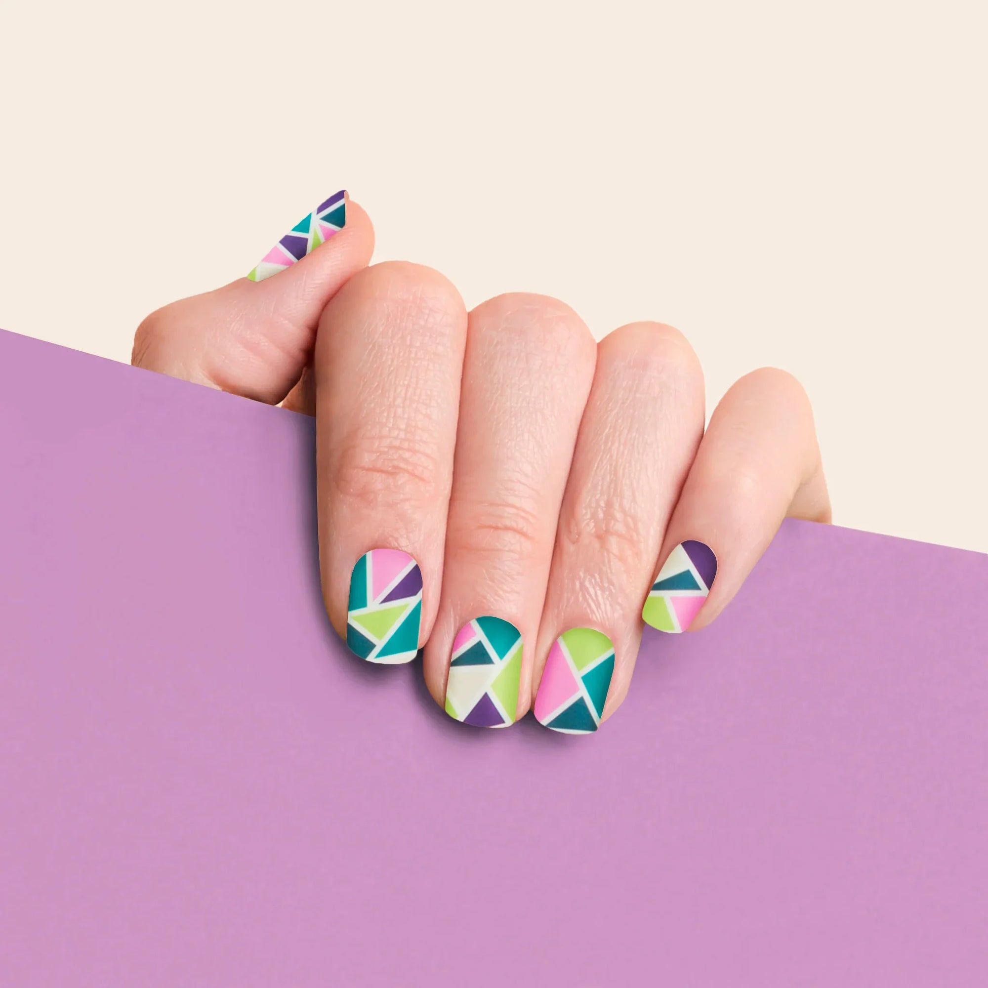 mesme Hayley Lilac, Lime, Teal, Pink & Navy 3+ Day UV-Free Gel Nail Wraps On Hand