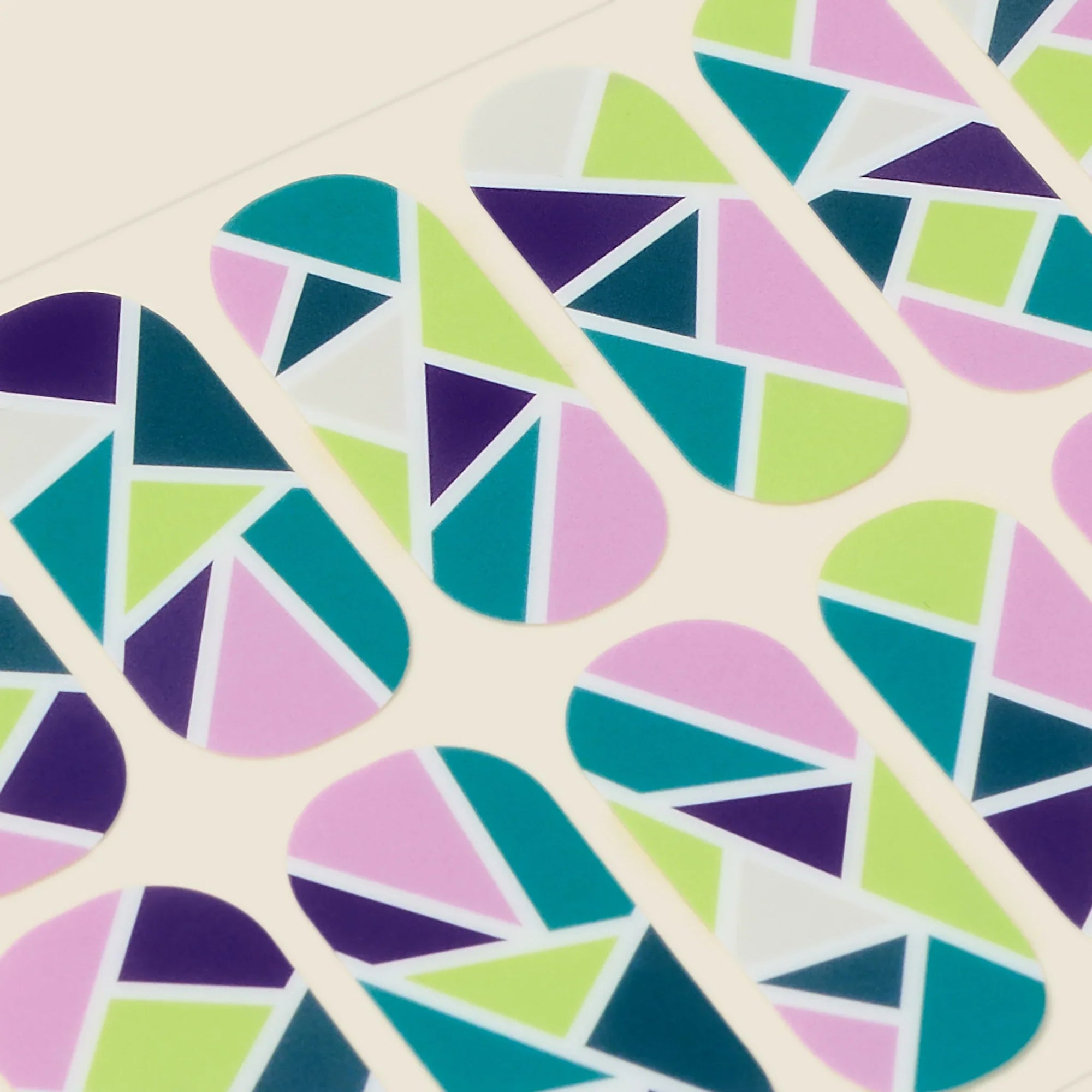 mesme Hayley Lilac, Lime, Teal, Pink & Navy 3+ Day UV-Free Gel Nail Wraps — Strip Sheet Close-Up