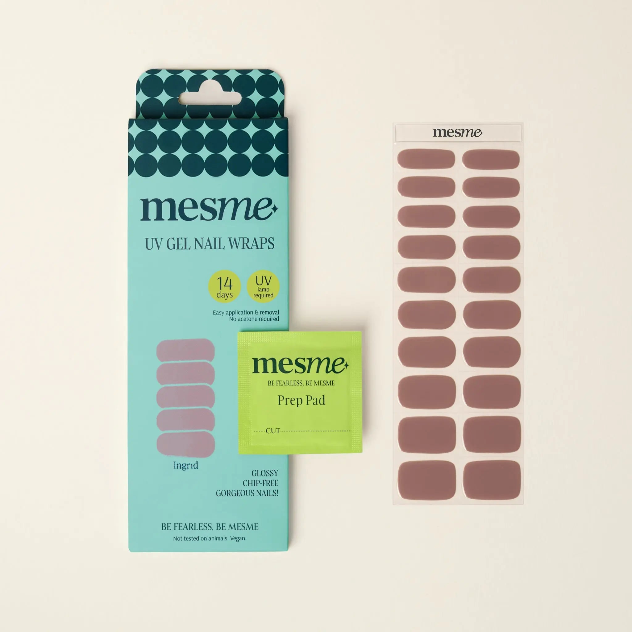 mesme Ingrid Taupe Nude 14-Day UV Gel Nail Wraps — Packaging
