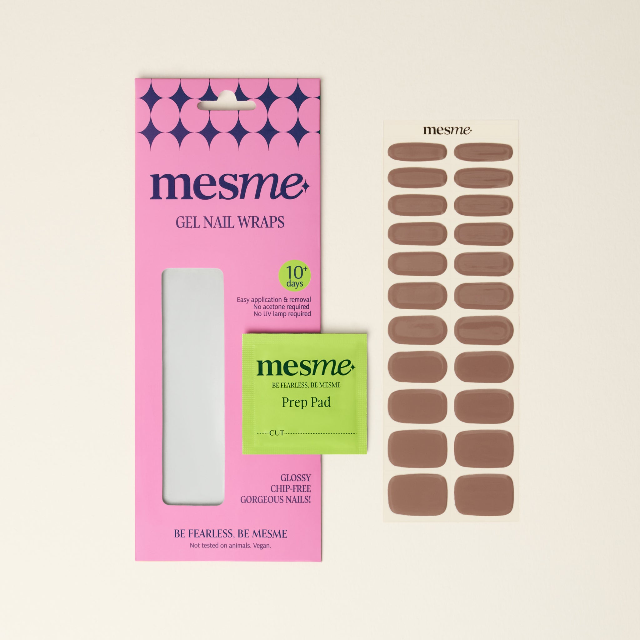 mesme Ivanna Taupe Brown 10-Day UV-Free Nail Wraps — Packaging
