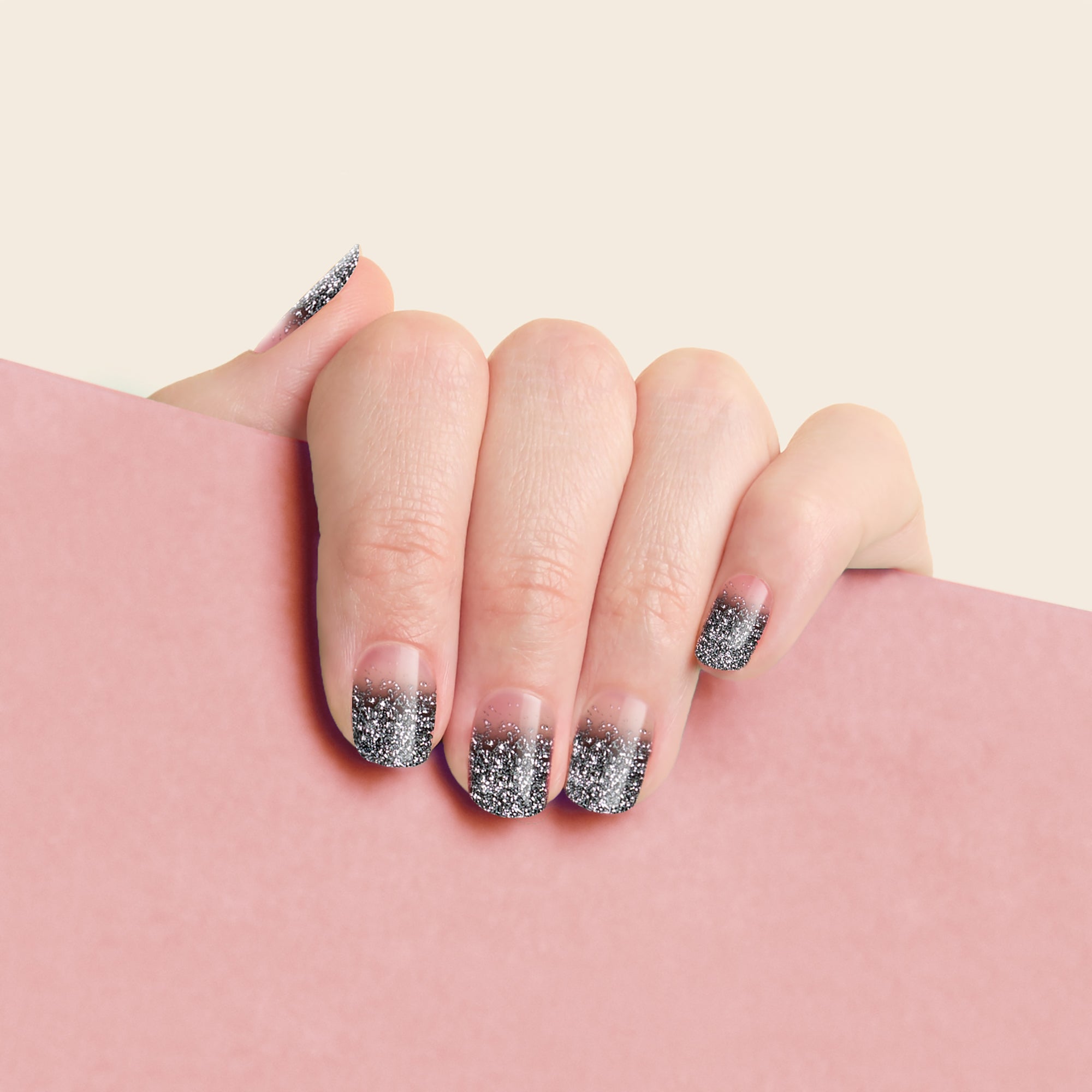 mesme Justine Black Silver 10-Day UV-Free Nail Wraps On Hand
