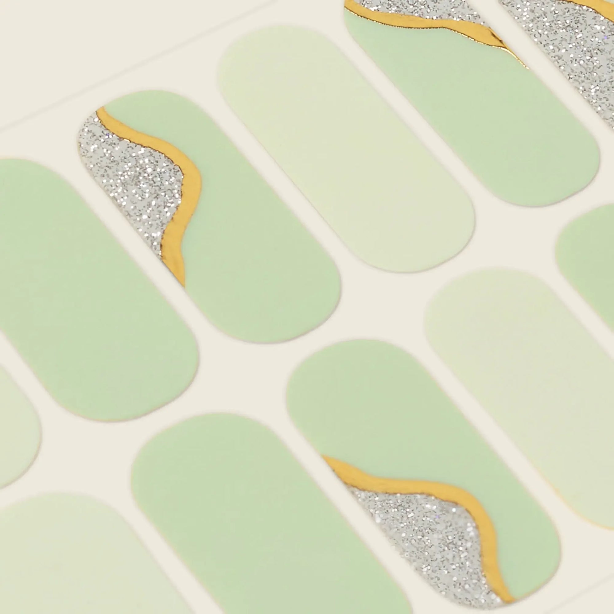 mesme Kim Sage Green 3+ Day UV-Free Gel Nail Wraps — Strip Sheet Close-Up