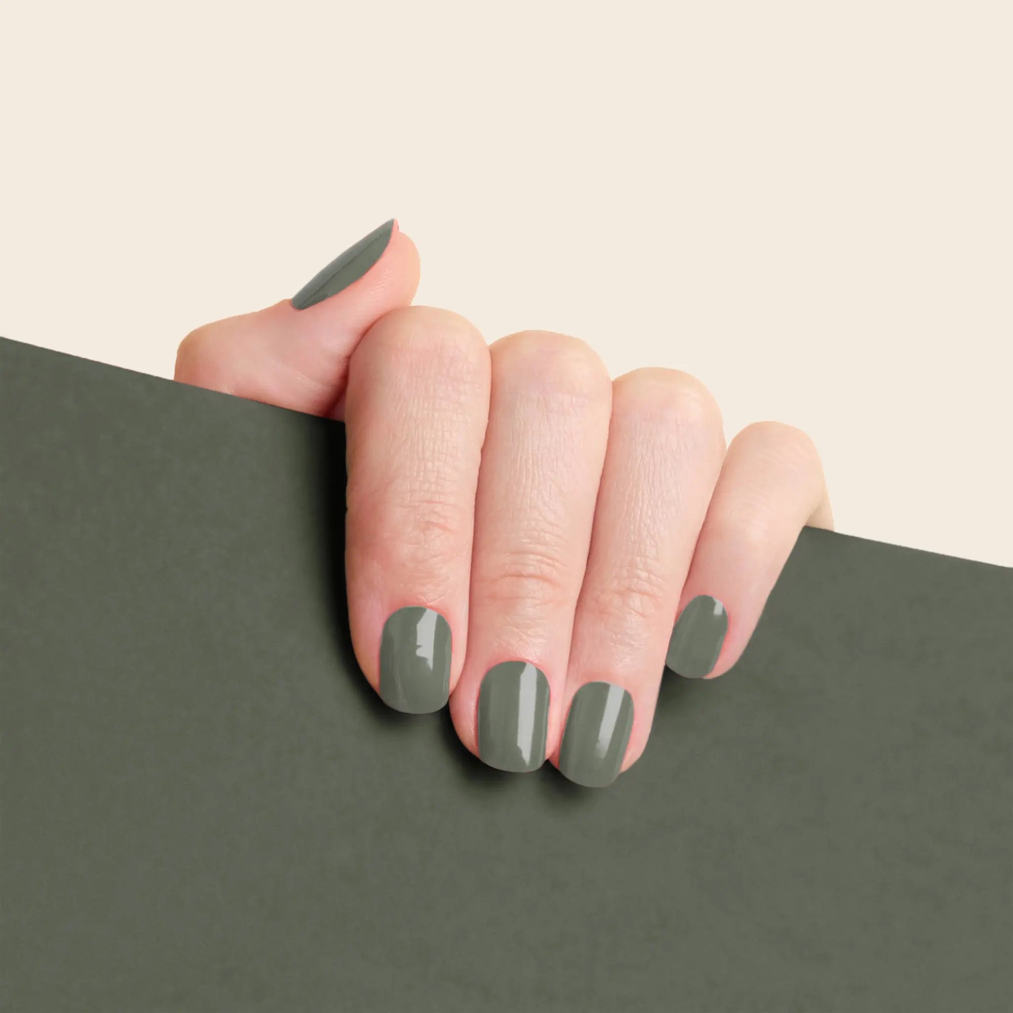 mesme Laura Muted Sage Green 10-Day UV-Free Nail Wraps On Hand