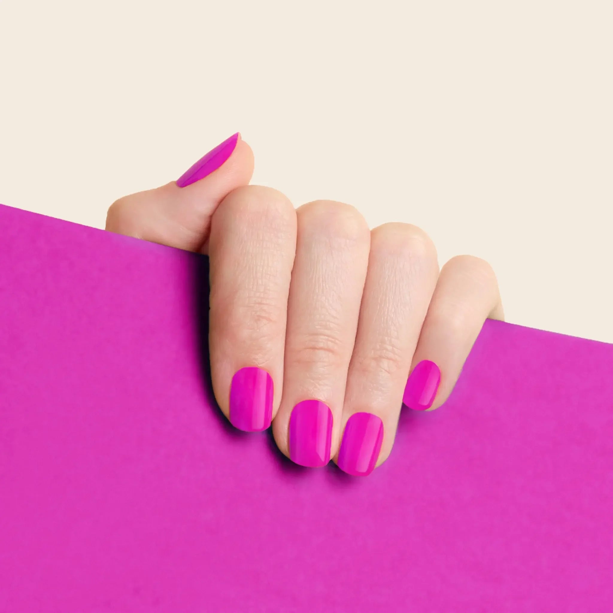 mesme Liz Neon Pink 3+ Day UV-Free Gel Nail Wraps On Hand