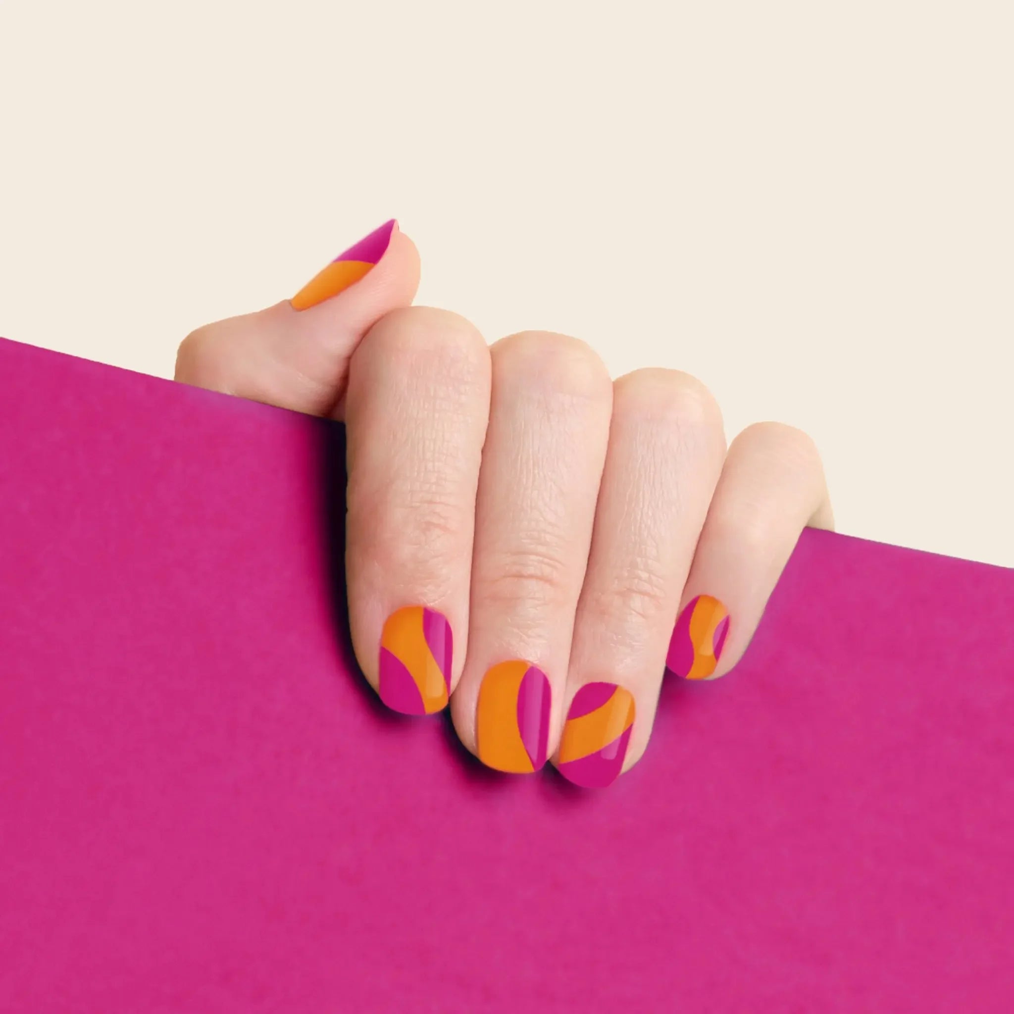 mesme Lucia Magenta Orange 3+ Day UV-Free Gel Nail Wraps On Hand