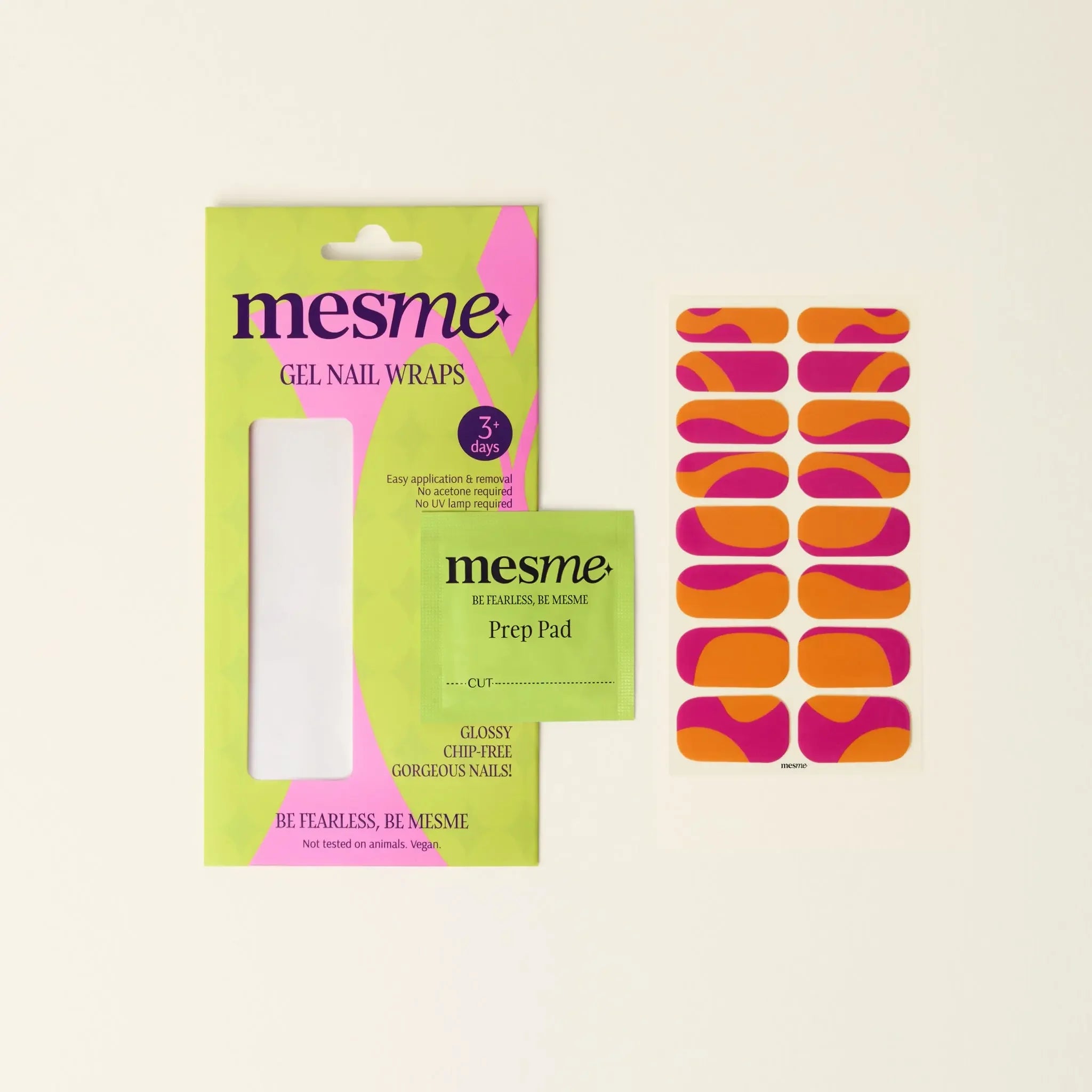 mesme Lucia Magenta Orange 3+ Day UV-Free Gel Nail Wraps — Packaging