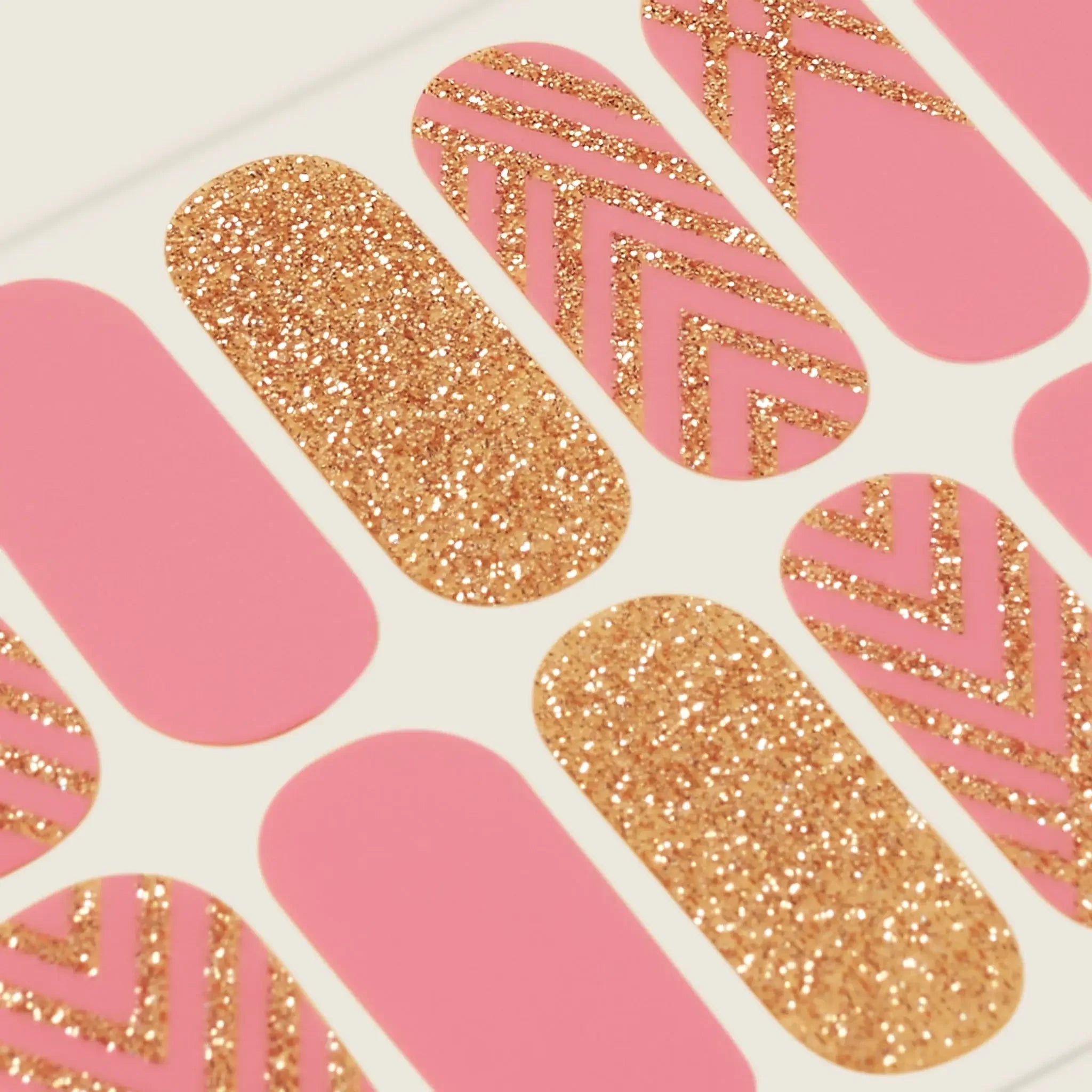 mesme Lucy Pink & Gold 3+ Day UV-Free Gel Nail Wraps — Strip Sheet Close-Up