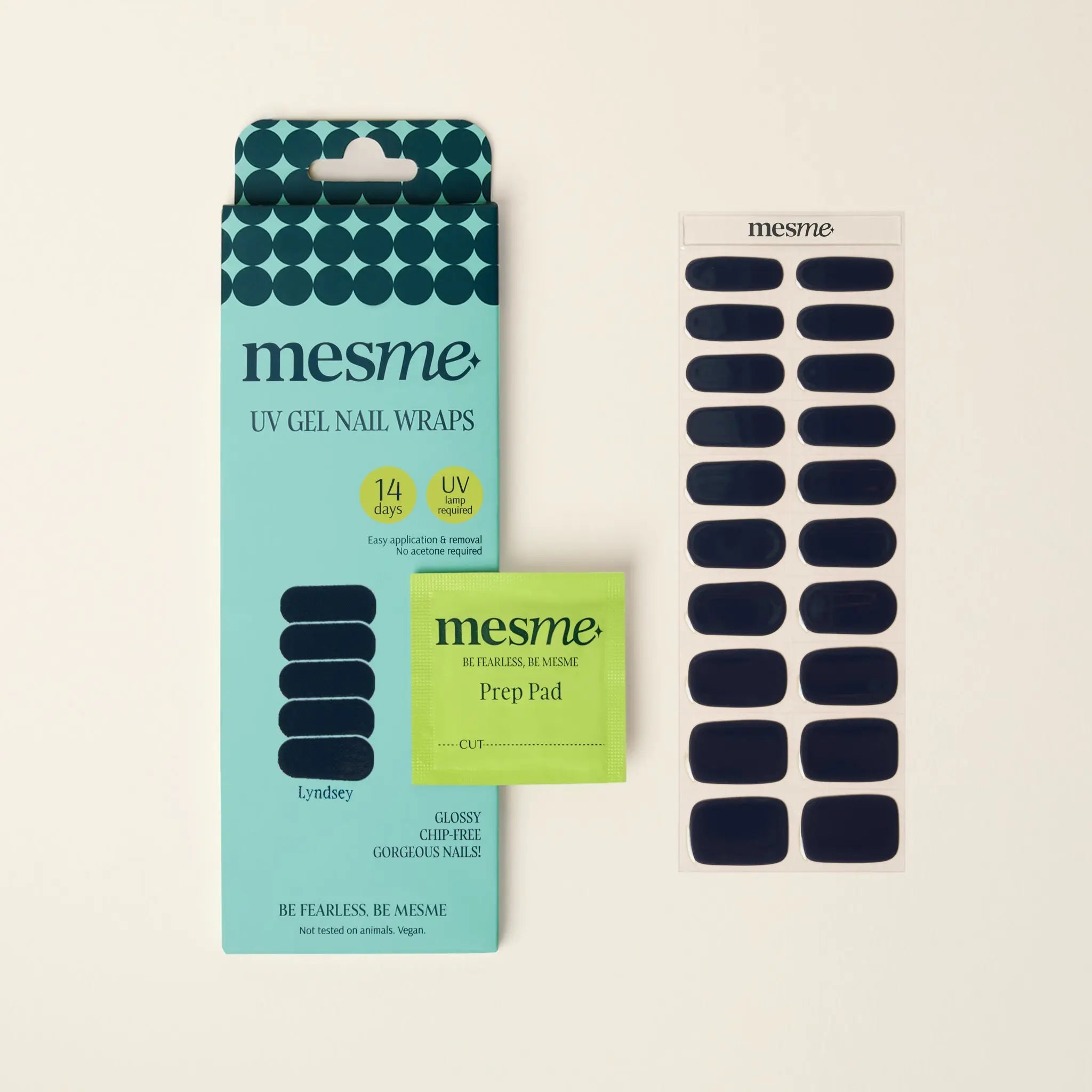 mesme Lyndsey Dark Navy 14-Day UV Gel Nail Wraps — Packaging