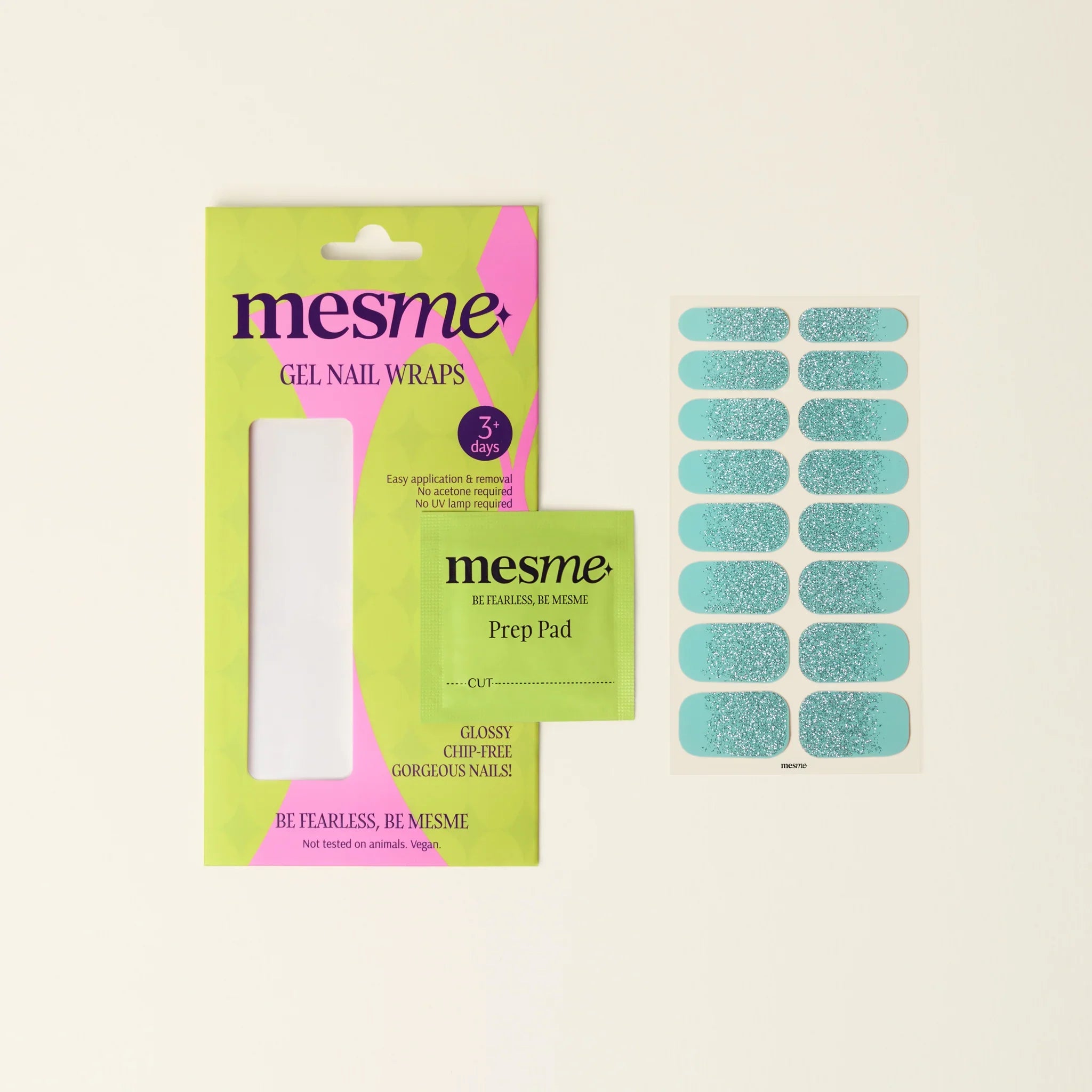 mesme Mariko Tiffany Blue 3+ Day UV-Free Gel Nail Wraps — Packaging