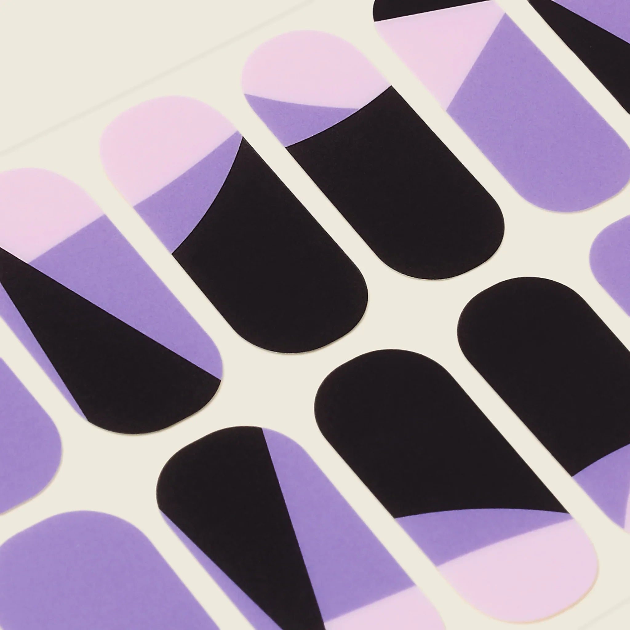 mesme Maya Lilac, Soft Pink & Jet Black 3+ Day UV-Free Gel Nail Wraps — Strip Sheet Close-Up