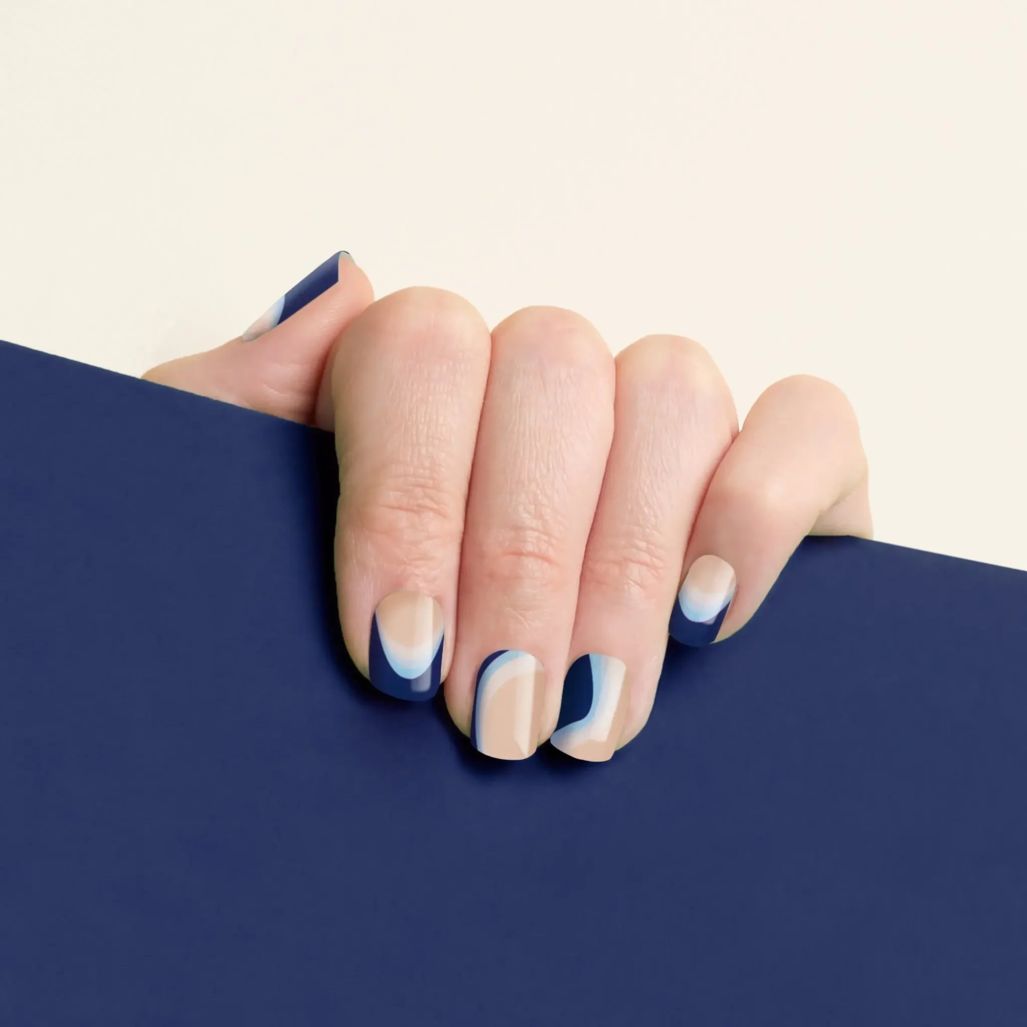 mesme Michelle Navy Cream 3+ Day UV-Free Gel Nail Wraps On Hand