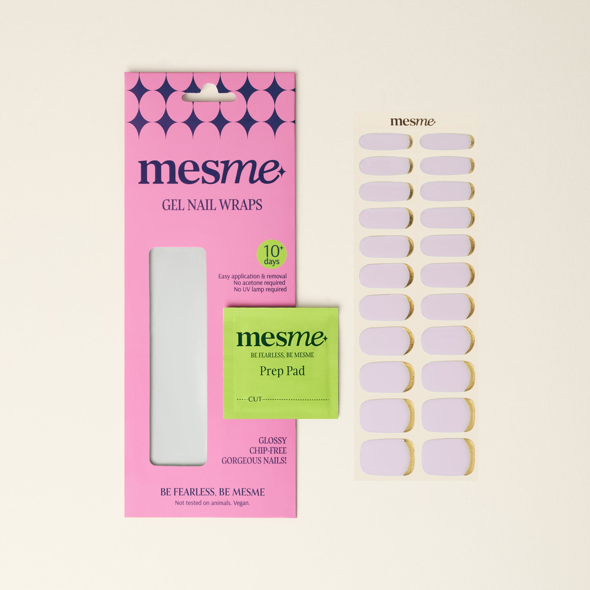 mesme Nami Lavender with Gold Tips 10-Day UV-Free Nail Wraps — Packaging