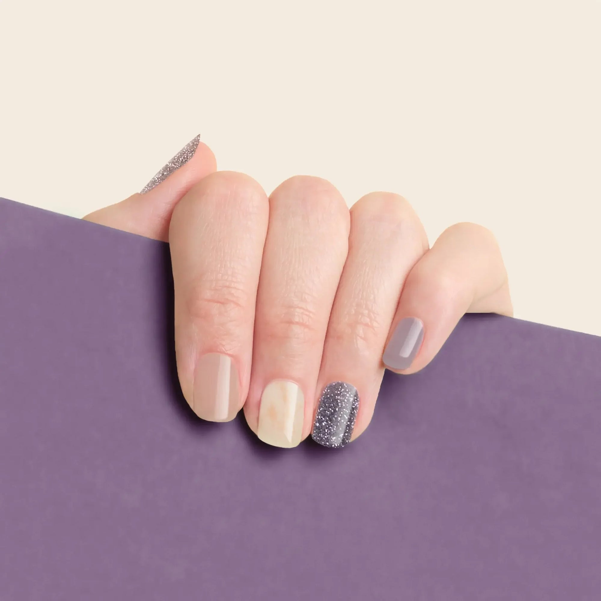 mesme Patrizia Lavender & Pink Marble Accent 3+ Day UV-Free Gel Nail Wraps On Hand