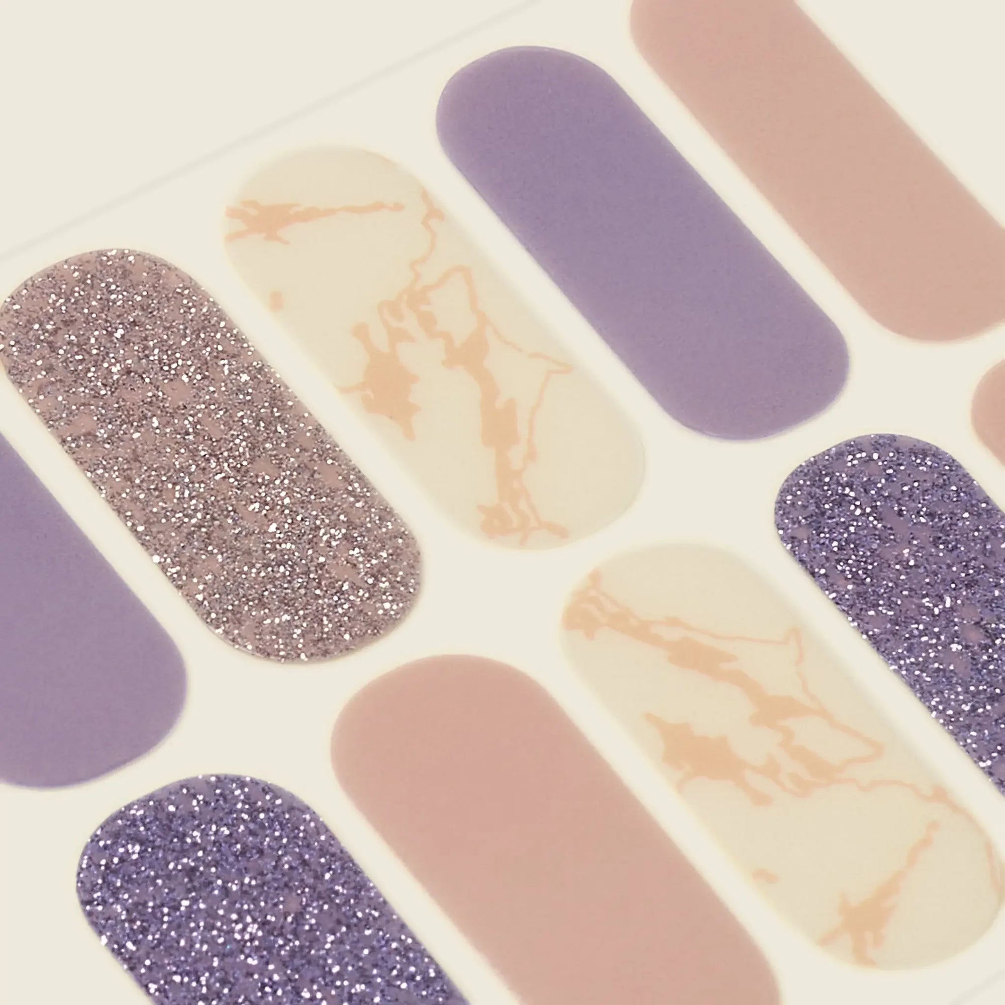 mesme Patrizia Lavender & Pink Marble Accent 3+ Day UV-Free Gel Nail Wraps — Strip Sheet Close-Up