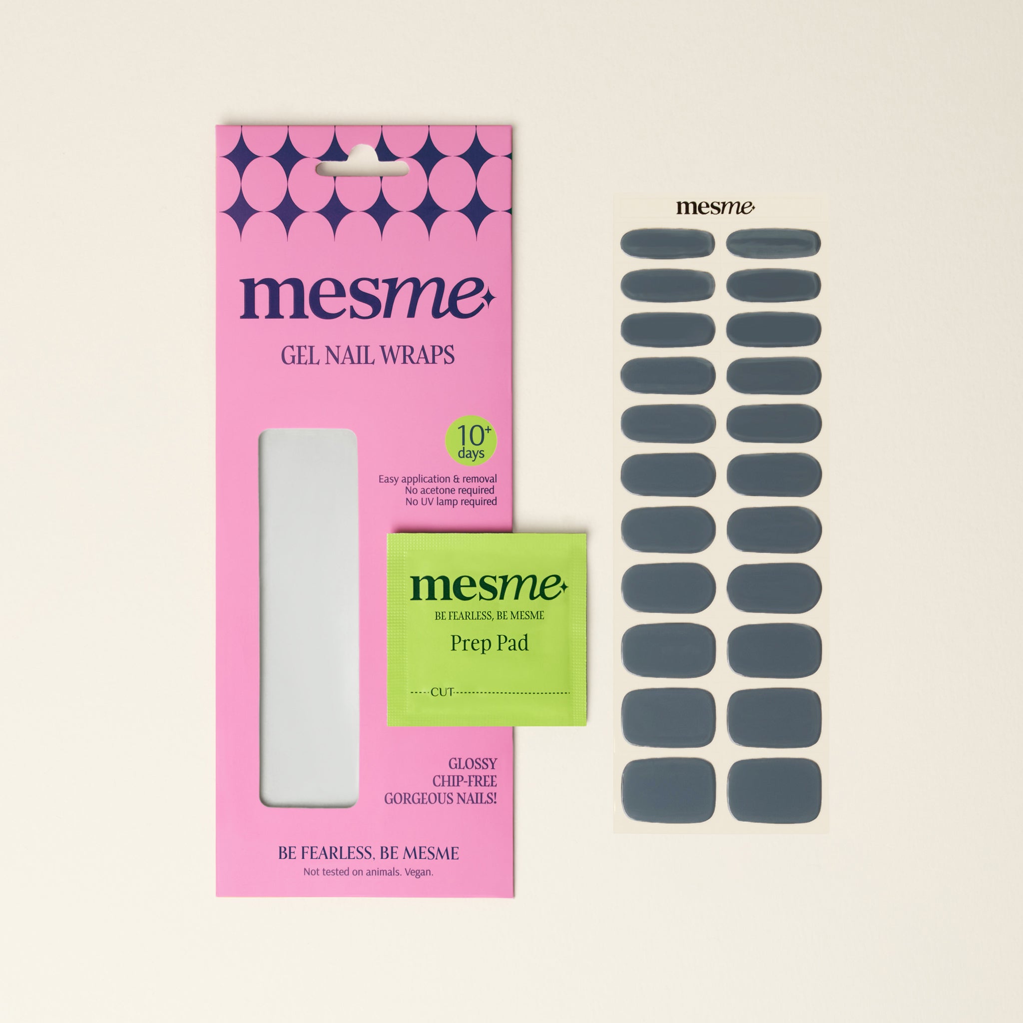 mesme Rita Slate Grey Green 10-Day UV-Free Nail Wraps — Packaging