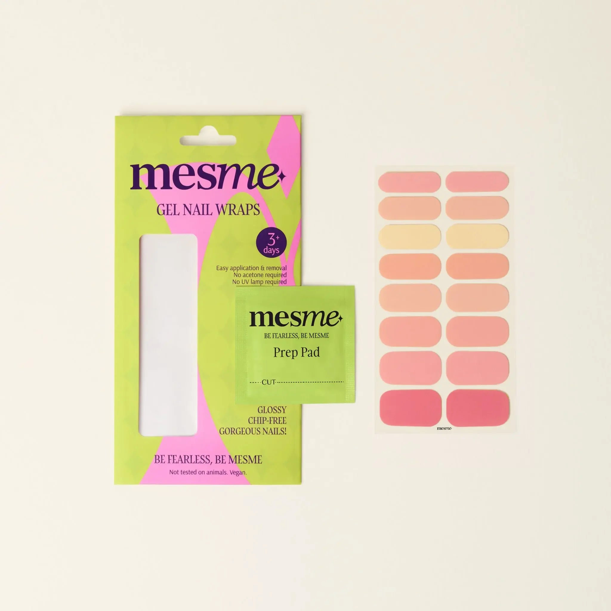 mesme Rose Pastel Sorbet 3+ Day UV-Free Gel Nail Wraps — Packaging