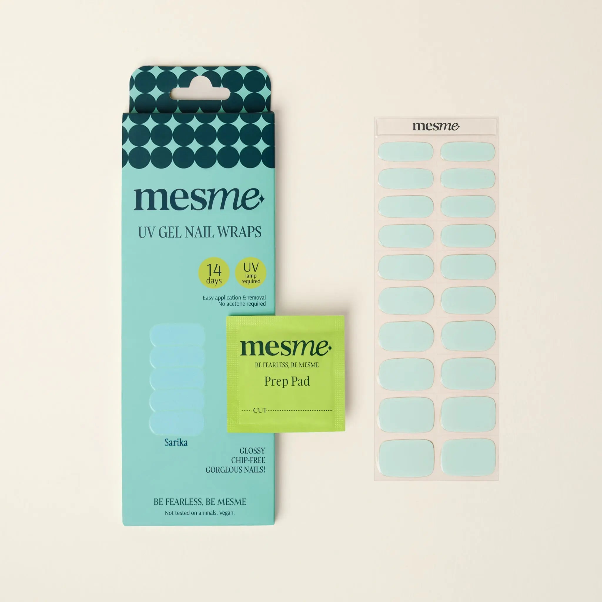 mesme Sarika Pastel Mint 14-Day UV Gel Nail Wraps — Packaging