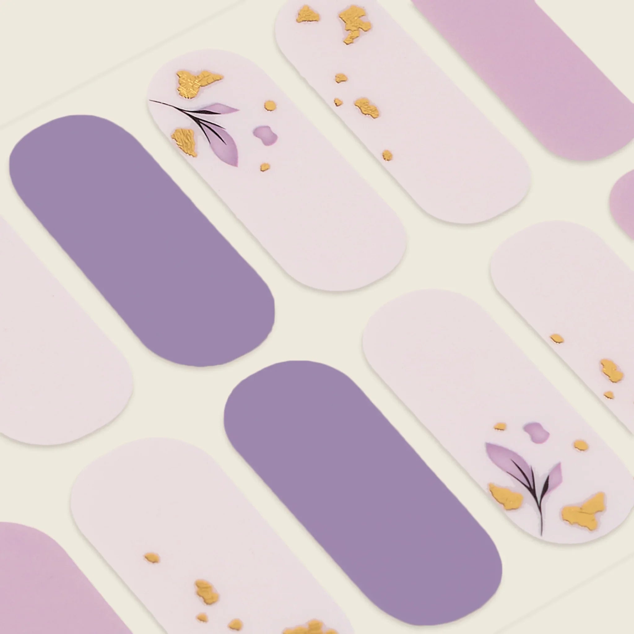 mesme Sofia Lilac Floral 3+ Day UV-Free Gel Nail Wraps — Strip Sheet Close-Up