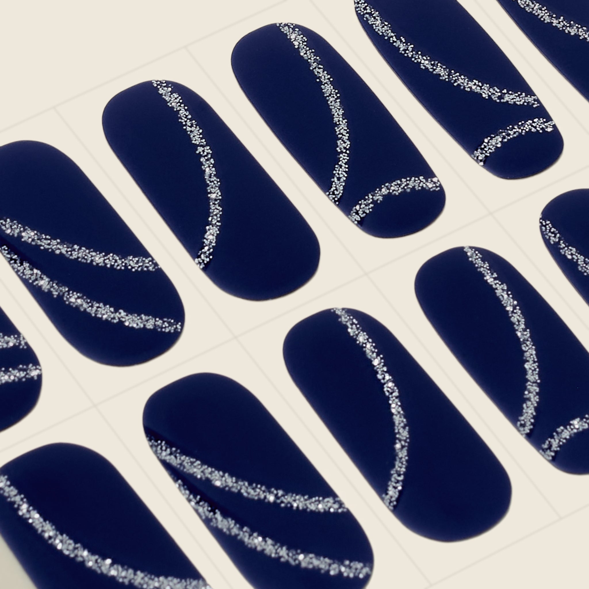 mesme Yumi Navy Matte Silver 10-Day UV-Free Nail Wraps — Strip Sheet Close-Up